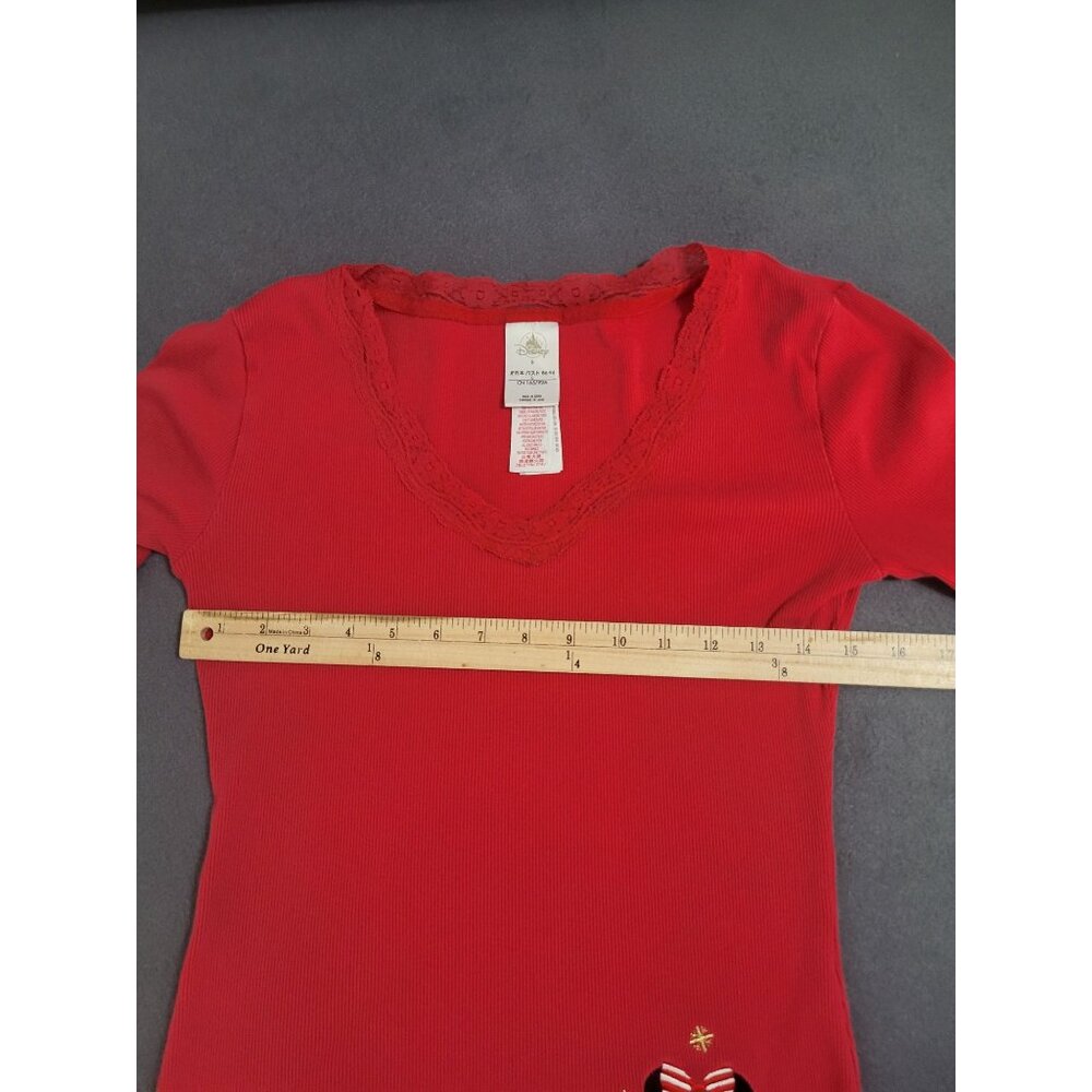 VTG Minnie Mouse Disney Long Sleeved V Neck Ribbed Thermal Embroidered y2k SZ SM - Picture 5 of 10